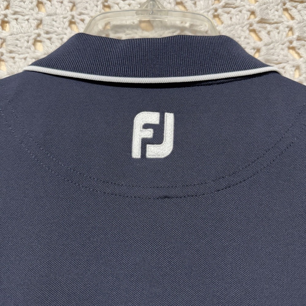 FootJoy FJ Performance Golf Polo Shirt Mens L Navy Blue White Striped Short Slv - Picture 8 of 9
